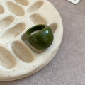 Olive green resin bamboo style open ring with retro minimalist glossy finish - 12# Green