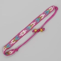 Böhmisches handgewebtes Perlenarmband mit rosa Kordel und bunten geometrischen Mustern - Fuchsia Geometrisches Muster (MG-B23081101D)