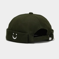 Dark green cotton Miki hat with white smile embroidery and adjustable metal buckle - U Smile Army Green