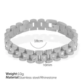 Bracciale a cinturino in acciaio inossidabile argento con strass bianchi donna - 18 cm di lunghezza / 10 mm di larghezza / Argento