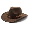 Brown wide-brim western cowboy hat in wool felt with leather band and metal rivets - M (56-59cm) / Brown (Suede)