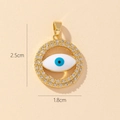 Golden Evil Eye pendant with white enamel and sparkling crystal halo, 2.5cm size - Gold Round Evil Eye Enamel Pendant (Y)