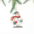 Pendaglio pupazzo di neve in legno con sciarpa rossa per decorazione natalizia - Pupazzo di Neve Stile A (Cappello Blu Cuore Rosso)