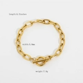 Pulsera de cadena cubana de acero inoxidable dorado con cierre OT sobre fondo blanco - Estilo de Cierre OT Dorado (JDB201049)