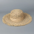 Hollow out raffia straw sun hat with frayed brim and bohemian breathable wide brim design - M(56-58cm) / Natural Raffia
