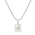 Silver snake chain necklace with letter B rectangular pearl shell pendant for women - Silver B (With Chain)