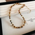 Detail of bohemian necklace with tiger eye stones and gold beads in a jewelry box - 52# Gold Coffee Adjustable Chip Stone Necklace