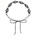 Cintura in pelle nera stile western con inserti in turchese e decori in argento - Argento Nero