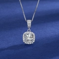 Silver plated necklace featuring a cushion-cut diamond pendant with halo setting details - White Diamond Xl-82 [comes With Box And Chain]