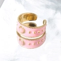 Verstellbarer Ring aus Titanstahl mit rosa Emaille, Naturstein und Goldperlenakzenten - Rosa