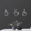 Lot de 3 stickers muraux miroirs en acrylique argenté motif café pour salle à manger - Set de 3 pièces / Argenté