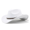 Detailed view of white felt cowboy hat with a decorative geometric pattern woven band - White