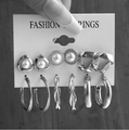 5579102-Silver 6 Pairs-Geometric Hoop Pearl Combination