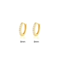Dettaglio di orecchini a cerchio dorati da 8mm con pavé di zirconi luminosi - Diametro Interno 8mm / Oro