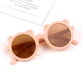 Matte pink toddler round sunglasses with bear ears and tinted brown UV400 lenses - Matte Bear - Pink