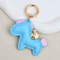 Blue leather horse keychain with pink mane and gold lucky bag charm on white background - Large / Blue