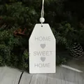 White wooden Christmas pendant with Home Sweet Home print and white bead hanger - Home Sweet Home Heart