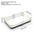 Gold rectangular mirrored jewelry tray with metal frame in large size 32x22x6cm - Beaded Rectangle-Large / Gold