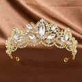 Corona da sposa barocca dorata in zircone con filigrana floreale e cristalli - Oro Chiaro Pietra Bianca
