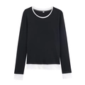 Women's casual long sleeve T-shirt with black and white contrast layered design - XS / Black & White