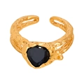 Anello aperto vintage in acciaio inox placcato oro 18k con pietra nera a cuore - Taglia 7 / Stile Cuore Pietra di Vetro Nera (A505) / Oro