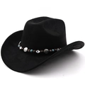 Détail du chapeau de cowboy noir avec perles ethniques et breloque main de Hamsa - M (56-58cm) / Noir