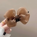Elegant brown translucent ribbon bow hair claw clip with woven metal wire detail - Organza Bow Updo Clip / Brown