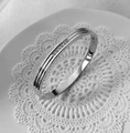 Silver stainless steel bangle featuring three parallel lines and five square crystals inlay - 6mm Zirconia Line Silver Bangle