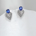 Luxe S925 zilveren blad oorbellen met donkerblauwe edelstenen en witte zirkoon steen - Blauwe Spinel 113# Oorbellen