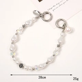 28cm pearl and bead phone strap with silver mountain buckle and camellia charm floral detail - Camellia Style (K3708)