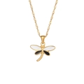Collana con ciondolo a libellula placcato oro 18K con smalto bianco e nero e catena sottile - Collana con Pendente a Libellula - Nero Bianco