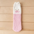 Pink and white coral fleece thermal sock with cute embroidered rabbit animal design - One Size / Pink & White Rabbit