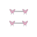 Pink butterfly nipple ring set in stainless steel with sparkling glitter inlay finish - Pink Butterfly Pair