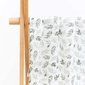 Muslin cotton baby blanket featuring a green leaf pattern on a soft white background - White Green Leaf