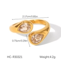 Detail of 18K gold-plated stainless steel open ring with pear-cut zircon stones - Double Water Drop Zirconia Style (HC-R30321) / Adjustable Open