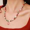 Christmas beaded necklace with red, white, and green glass beads and snowflake charm - D1225 Single Layer Beaded Red Snowflake Pendant