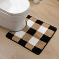 U-shaped plush bathroom rug with black and white checkerboard pattern for toilet base - Gelvin Checkerboard / Toilet Mat 50*55cm