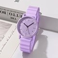 Minimalist purple quartz watch with wavy silicone strap and stylish round dial for students - Purple