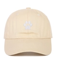 Detalle de gorra de béisbol de algodón caqui con bordado de huella blanca en el frente - Talla única / Beige