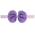 Detail of a purple chiffon bow headband for infants with elastic knitted fabric strap - Purple