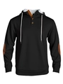 Sudadera con capucha negra para hombre con botones de madera y parches marrones - S / Negro