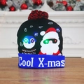 LED light-up Christmas knit beanie with penguin pattern and colorful glowing eyes - Black Santa Penguin