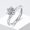S925 silver six-prong moissanite ring featuring a twisted band with pavé accents - R9251 Moissanite Style / 1 Carat / 6.5mm