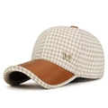 Berretto baseball beige pied-de-poule con visiera in pelle e logo M - Regolabile / Beige