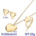 Goldenes 18K Herz-Schmuckset bestehend aus Ohrsteckern, Halskette und einem Ring - Ringgröße 6 / 3-teiliges Set (KS199359-Z) / Gold