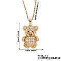 Golden teddy bear pendant necklace with white zircon inlays and rope chain detail - Gold Bear/White Zirconia