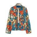 Quilted floral jacket with stand collar and colorful print on white background - XS / Teal