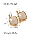 Vintage style gold square earrings with white opal zircon stones and 14mm size detail - Vintage Milky White Cat Eye Square Lever-back Earrings(HF-E3274-WT)