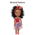 Black vinyl reborn doll with music, wearing pink dress and headband accessories - 32CM Girl Doll Style 2