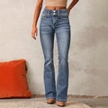 Retro donkerblauwe gewassen flared jeans met hoge taille en dubbele knoopsluiting dames - S / Lichtblauw